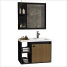 Conjunto Gabinete com Espelheira e Cuba para Banheiro Adonis 60cm Preto com Adesivo Ripado - Ofertamo