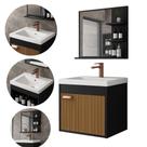 Conjunto gabinete com espelheira e cuba para banheiro Hercules preto ripado