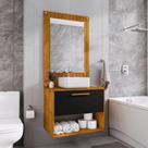 Conjunto Gabinete Com Espelheira Para Banheiro Zenit Naturalle Preto Fosco