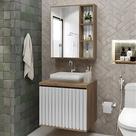 Conjunto Gabinete de Banheiro 60cm Ripado C/ Cuba Espelheira