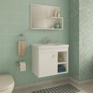 Conjunto Gabinete de Banheiro em MDF com Espelheira com Cuba Lótus Branco - Rede Móveis Conjunto Gabinete de Banheiro em MDF com Espelheira com Cuba Lótus Branco - Rede Móveis