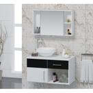 Conjunto Gabinete para Banheiro com Cuba e Espelheira Stilo Branco/Preto Conjunto Gabinete para Banheiro com Cuba e Espelheira Stilo Branco/Preto