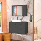 Conjunto Gabinete para Banheiro com Cuba Sobrepor e Espelheira Toro 80 cm Cinza/Grafite