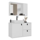 Conjunto Gabinete para Banheiro com Cuba Sobrepor, Tampo de Vidro e Espelheira Toro 80cm