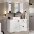 Conjunto Gabinete para Banheiro com Cuba Sobrepor, Tampo de Vidro e Espelheira Toro 80cm