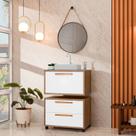 Conjunto Gabinete para Banheiro com Rodizio, com Cuba de sobrepor e Espelho Kyoto 60cm Avelato/Branco