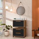Conjunto Gabinete para Banheiro com Rodizio, com Cuba de Sobrepor e Espelho Kyoto 60cm Avelato/preto