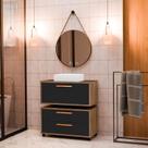 Conjunto Gabinete para Banheiro com Rodizio com Cuba de sobrepor e Espelho Kyoto 80 cm