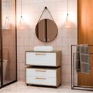 Conjunto Gabinete para Banheiro com Rodizio, tampo de vidro, Cuba de sobrepor e Espelho Kyoto 80 cm