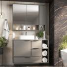 Conjunto Gabinete para Banheiro Modulado 100cm x 124cm Prime Yescasa Cinza/Cimento