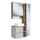 Conjunto Gabinete para Banheiro Suspenso 96cm com 4 Peças Iluminação em Led e Cuba Branca na Cor Mel/Arenas