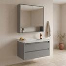Conjunto Gabinete para Banheiro Suspenso com Cuba e Espelheira com Nicho em MDF 82cm Prime Yescasa Cimento