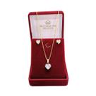 Conjunto Gargantilha Folheada a Ouro Veneza 40cm Coração Zircônia e Brinco com Caixa de Luxo
