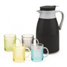 Conjunto Garrafa Térmica 1L Preta e 4 Copos Vidro 190ml para Café Chá Leite