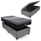 Conjunto Gazin New York Preto Box Baú Max Ultra Suede Chumbo Solteiro 88x188x68cm