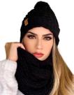Conjunto Gorro e Gola Cachecol de Tricô Lã Moda Inverno Cor:Preto