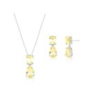 Conjunto Gota com Retângulo Yellow Fancy Banhado a Ródio Branco - Semijoias