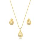 Conjunto Gota Cravejada Feminina Banhada a Ouro 18k