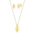 Conjunto Gota Liso Com Filete De Zircônias Folheado A Ouro