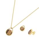 Conjunto Gota Pedra Olho de Tigre Dourado Lizzy Fatin Conjunto Gota Pedra Olho de Tigre Dourado Lizzy Fatin