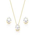 Conjunto Gota Semijoia Folheado A Ouro Com Zirconias Cristal