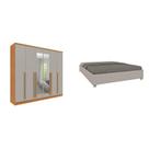 Conjunto Guarda Roupa Casal 6 Portas 8 Gavetas Puxador Mdf Com Espelho Portugal E Cama Casal Monaco