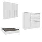 Conjunto Guarda Roupa Casal Com Puxador Mdf Portugal, Cama Casal Monaco E Cômoda Chicago