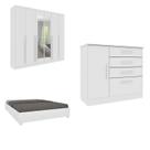 Conjunto Guarda Roupa Casal Com Puxador Mdf Portugal Com Espelho, Cama Casal Monaco E Cômoda Chicago
