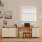 Conjunto Home Office 1 Mesa 150cm 3 Gavetas 1 Armário 2 Portas Ananda CabeCasa MadeiraMadeira Off White/Mel Conjunto Home Office 1 Mesa 150cm 3 Gavetas 1 Armário 2 Portas Ananda CabeCasa MadeiraMadeira Off White/Mel