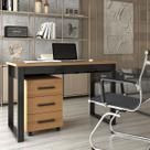 Conjunto Home Office Industrial 100% Mdf Mesa e Gaveteiro Freijó/Preto - Panorama Móveis