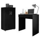 Conjunto Home Office Mesa Escrivaninha Allexa e Armário Multiuso Preto - Desk Design Conjunto Home Office Mesa Escrivaninha Allexa e Armário Multiuso Preto - Desk Design