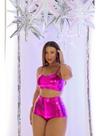 Conjunto Hot Pant E Top Metalizado De Alcinha Cintura Alta