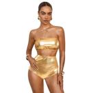 Conjunto Hot Pants Metalizado Carnaval Feminino Top Fantasia Kit Bloquinho Adulto Shorts sem alça Look Brilho