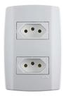 conjunto ilumi slim branco com placa 2 tomadas 20A 3 pontos horizontal conjunto ilumi slim branco com placa 2 tomadas 20A 3 pontos horizontal