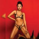 Conjunto Ilusion Black Sutiã Tule Detalhes Guipir Calcinha Fio Dental - TALLYTA LINGERIE