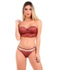 Conjunto IMI Lingerie Sem Alça Com Bojo Cropped Em Renda Marjorie Vinho