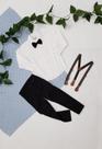 Conjunto Inf menino Bco Preto Social com Suspen Manga Long