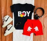 Conjunto Infantil 100% ALGODÃO Camisa florida + Bermuda estampada