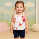 Conjunto Infantil Alças Finas Floral Tropical Meia Malha Confortável Sofisticado Kyly 1000984