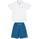 Conjunto Infantil Angerô Polo Malha Preppy Bermuda Sarja c/ Elastano Branco/Azul