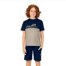 Conjunto Infantil Azul Marinho Camiseta Motocicleta Bordada e Bermuda Kyly Tamanho:6 anos