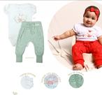 Conjunto Infantil Bebê - Body Manga Curta e Calça Mijão com Bordado de Coelhinha - Pé de Amor