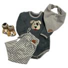 Conjunto Infantil Bebê Body + Saruel + Babador + Meia 3d