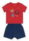 Conjunto Infantil Bebê Menino Camiseta Manga Curta Vermelha e Bermuda Saruel Azul Brandili