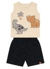 Conjunto Infantil Bebê Menino Camiseta Regata e Bermuda Bege Flamê Brandili