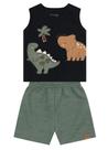 Conjunto Infantil Bebê Menino Camiseta Regata Preta e Bermuda Flamê Verde Brandili