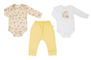Conjunto Infantil Bebê Menino Menina Kit 3 Peças 2 Body Manga Longa e uma Calça Malha Térmica Unissex