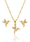 Conjunto infantil Beija Flor cravejado - banhado a Prata / Ouro 18k Banho:Prata