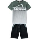 Conjunto Infantil Bermuda Moletinho + Camiseta Verde Milon 11813