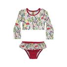 Conjunto Infantil Biquini Menina Praia Cropped Manga Longa Em Malha Sublimada Com Proteção UV50